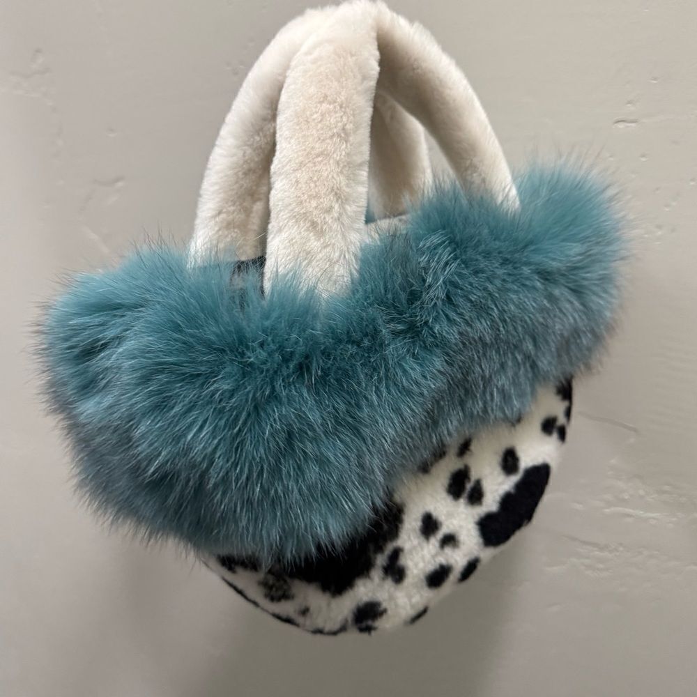 Colorblock Handmade Real Fox Fur & Shearling leather Top Handles Bag/Multi Use - Picture 12 of 16